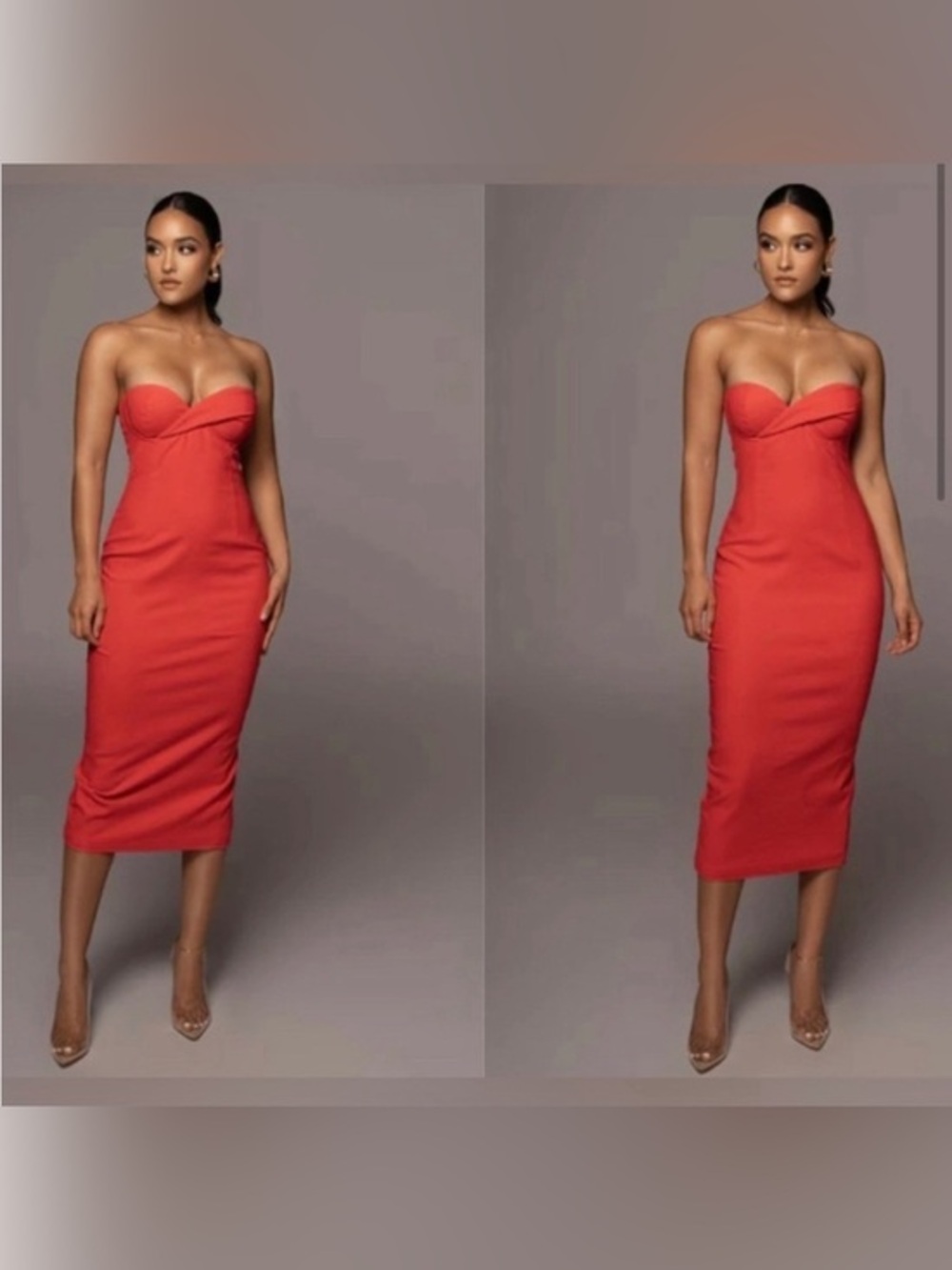 JLUXLABEL Red Strapless Twist Bust Midi Sheath Dress Size Medium